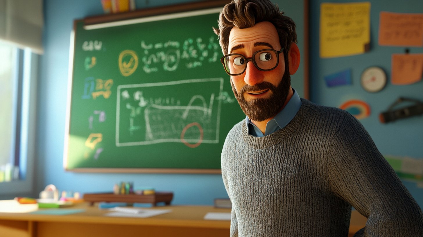 un prof de math devant son tableau de classe