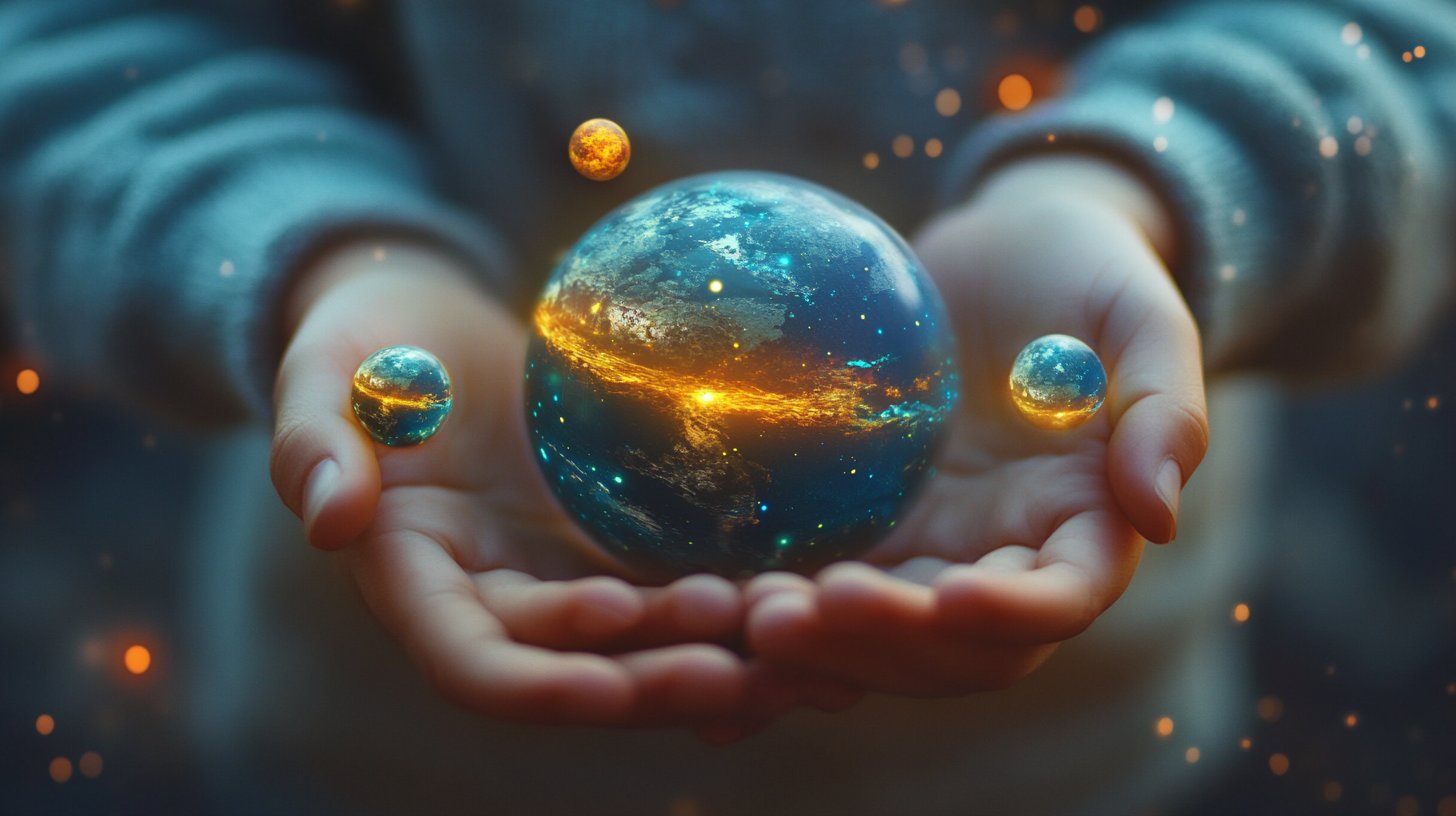 un modèle de l'univers dans les mains d'un enfant